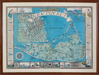 1946 Ruth Haviland Sutton Chromolithograph, "Map of Nantucket and Town"