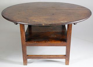 English Elm Round Top Hutch Table, 19th Century