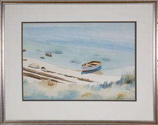 Norman Fortier Watercolor on Paper "Shoreline Dory on Nashawena Island"