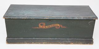 Pine Sea Chest in Green Paint, "A.S. Stetson", 19th Century