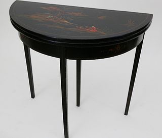 Oriental Half-Round Console Table with Landscape Decoration