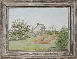 E. Browning Oil on Artist Board, "Nantucket Cottage"