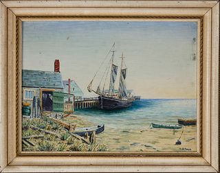 R.B. Howe Oil on Artist Board, "Low Tide Olde Nantucket Harbor"