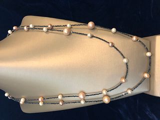 Peach and White Cultured Fresh Water Pearl and Spinel Necklace