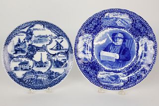Two Nantucket Blue and White Souvenir Plates