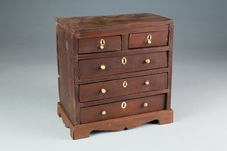 Sailor Made Miniature Cherry Two-over-Three Drawer Chest, circa 1830