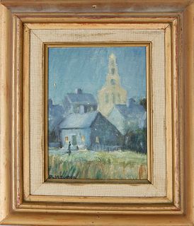 Ruth Haviland Sutton Oil on Artist's Board, "View of Unitarian Church"