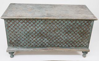 Pennsylvania Hand Decorated Dove Blue Blanket Chest, 18th Century