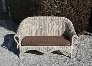 Pair of White Wicker Armchairs and Settee