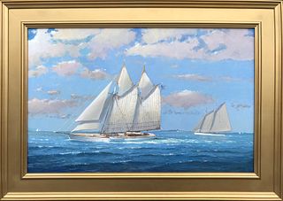 William Lowe Oil on Linen, "Sailing Off Nantucket Island"