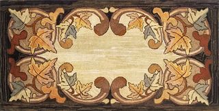 Oak Leaf Design Hand Hooked Wool Rug, 19th century