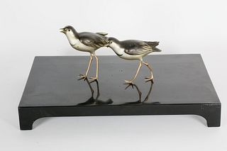 Pair of Art Deco Japanese Mixed Metal Shorebirds