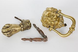 Three Antique Figural Brass Door Knockers