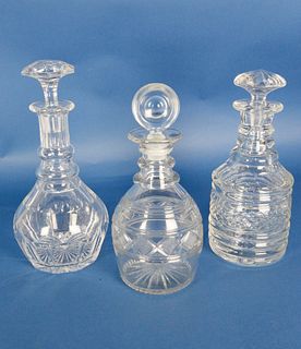 Set of Three Cut Crystal Captain's Decanters, 19th Century