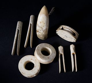 8 Whale Ivory and Whalebone Artifacts, mid 19th Century
