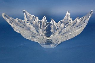 Signed Lalique French Frosted Glass Leaf Bowl