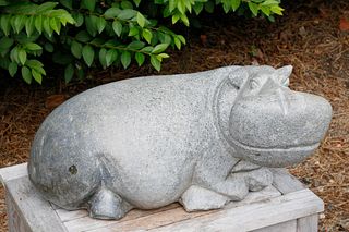 Contemporary Car ed Granite Stone Reclining Hippopotamus