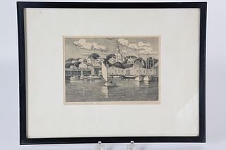 Ruth Haviland Sutton Black and White Etching, "South Tower Nantucket"