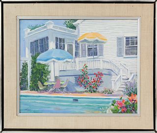 Gerald Taber Oil on Canvas, "Swimming Pool"