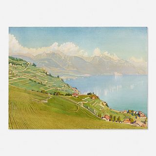 Artist Unknown, Swiss Village by a Lake Shore