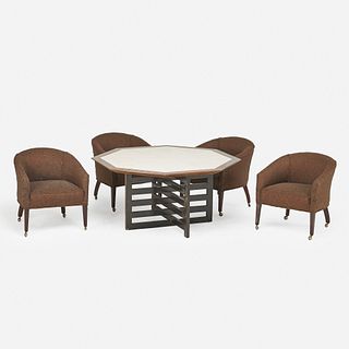 Harvey Probber, attribution, game table and set of four armchairs