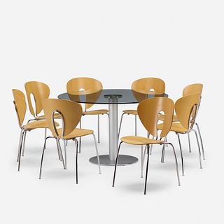 Jesus Gasca, Zero dining table and Globus stacking chairs, set of eight