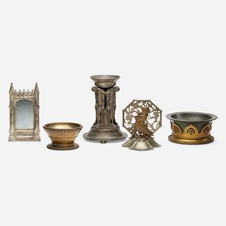 Oscar Bach, vessels, bookend, and mirror, collection of five