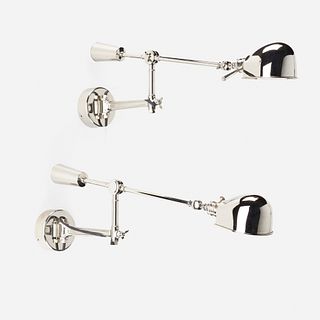 Industrial, articulated counter-balance sconces, pair