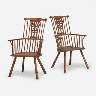 Country Furniture, comb-back Windsor chairs, set of two