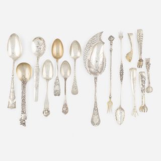 George W. Shiebler & Co., flatware and serving pieces, collection of fifteen
