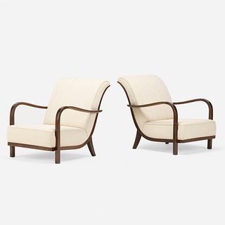 In the manner of Jindrich Halabala, lounge chairs, pair
