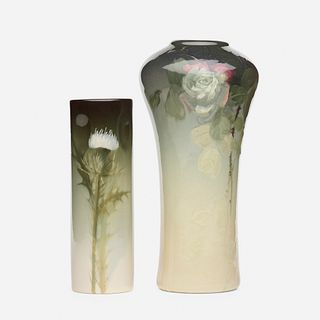 Sarah McLaughlin for Weller Pottery, Eocean Rose vase with roses