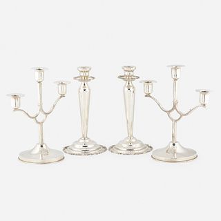 Mexican, candlesticks and candelabra, two pairs