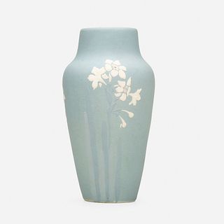 Owens Pottery, Matt Utopian vase with daffodils