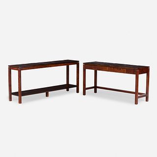 In the manner of Karl Springer, console tables, set of two