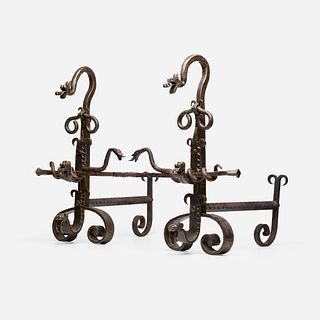 In the manner of Samuel Yellin, andirons, pair