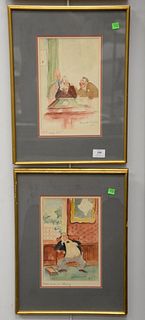 Group of thirteen framed pieces to include three Harris B. Steinberg watercolors, "Delinquent Tax Return", sight size 10 1/2" x 7", "Held over in Alba
