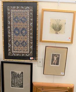 Five-piece lot to include three framed pieces, Louis Orr etching, Yale University, plate 9 1/2" x 6 1/2", A.M. Autorino signed nude etching, plate 6" 