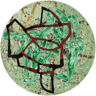 ALBERTO CASTRO LEÑERO, Pareja verde, Signed and dated 2013, Acrylic on canvas, 23.6" (60 cm) in diameter, Certificate