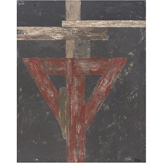 FRANCISCO CASTRO LEÑERO, Estructura en cruz, Signed and dated 86, Acrylic on canvas, 39.3 x 31.4" (100 x 80 cm)