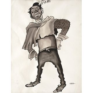 EL CHANGO GARCÍA CABRAL, Cantinflas, Signed, Ink on paper, 22.4 x 17.3" (57 x 44 cm)