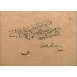 JUAN O'GORMAN, Henri Farman, Signed, Graphite pencil on paper, 5.7 x 7.6" (14.5 x 19.3 cm)