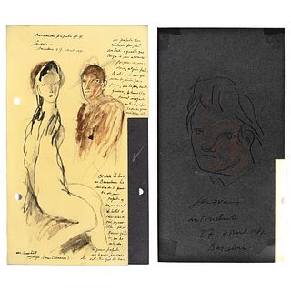 JOSÉ LUIS CUEVAS, a)Autorretrato con mujer, b)Autorretrato, Signed and dated Barcelona 1981, Ink/paper, 8.2 x 5" (21 x 13cm) each