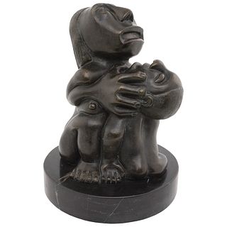 FRANCISCO ARTURO MARÍN, Mujer con hijo muerto, Signed on base, Bronze sculpture/marble base, 11.8 x 9 x 9" (30 x 23 x 23 cm) total measurements
