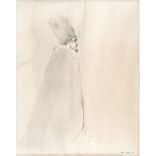 RAFAEL CORONEL, Retrato, de la serie Cristiana, Firmado y fechado 68, Lápiz de grafito y óleo sobre papel, 34 x 26.5 cm