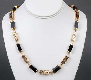 Vintage 14K Yellow Gold & Onyx Block Necklace