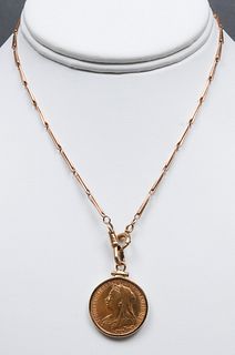 1898 Victoria Dei Gra Britt 22K Coin Necklace