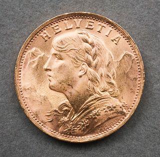 Antique 1935 Switzerland 20 Francs 21.6K Gold Coin