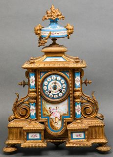 French Japy Freres Gilt Bronze & Porcelain Clock