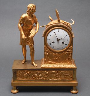 French Gilt Bronze Figural Mantel Clock, 19th C.